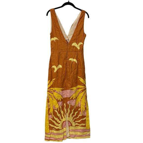 New Anthropologie Cala De La Cruz 100%Linen Orange Simone Maxi Dress Size Medium - Picture 6 of 8